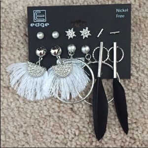 6 Earring Pairs Silver Tone Nickel Free